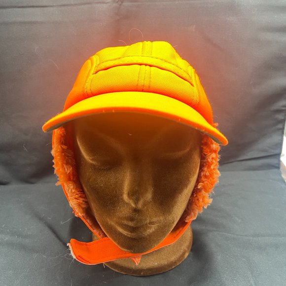 Vintage 1950's Duck Bay Hunter Orange Winter Cap with Ear Flaps Size M - Picture 5 of 9